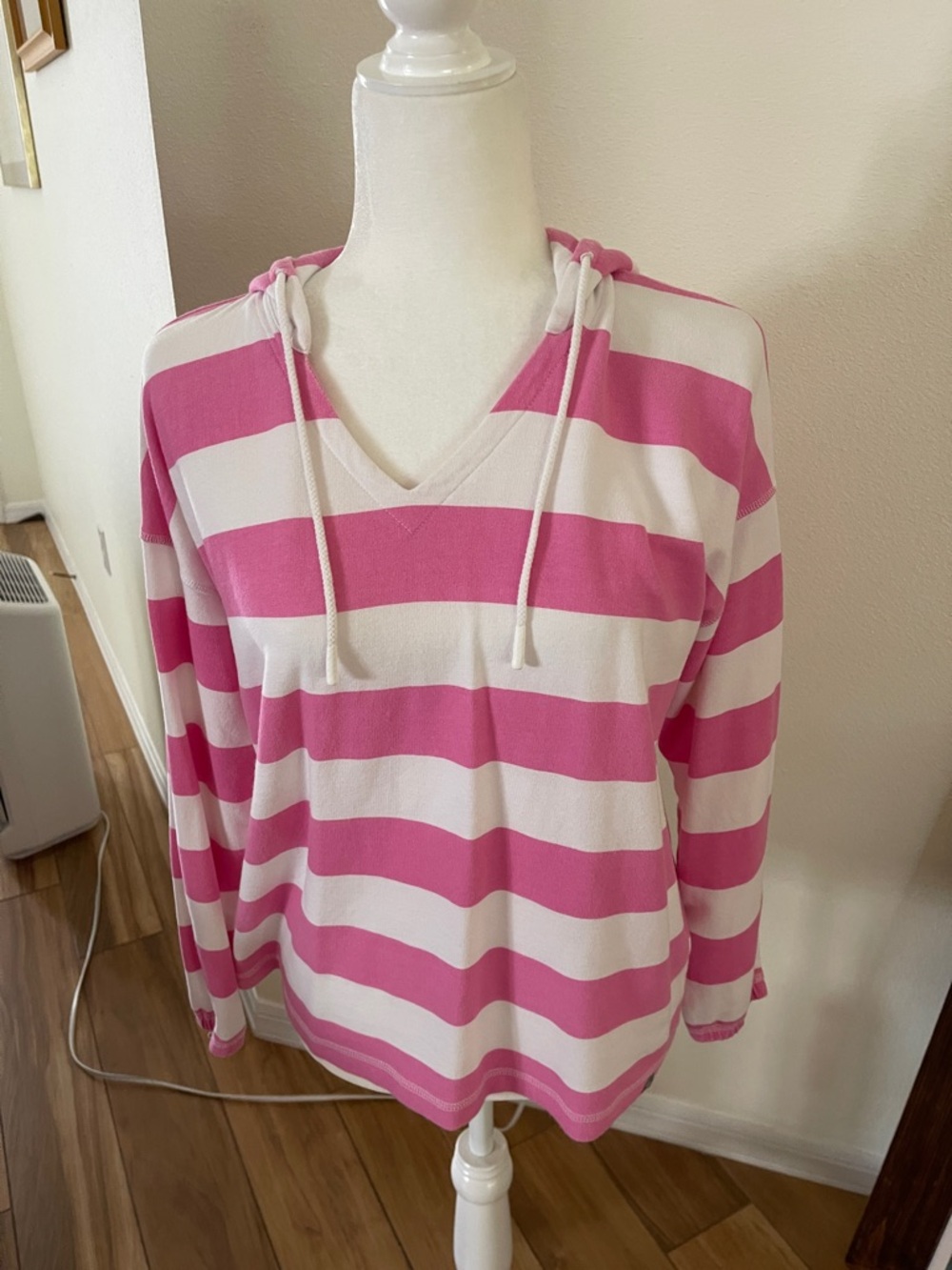 Talbots Pink and White Striped Hooded Pullover